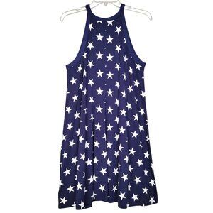 Old Navy Dress Womens M Blue White Star Halter Swing Sleeveless Patriotic Casual